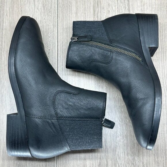 Eileen Fisher Boots Size 6.5 Knitted Chelsea Ankle Stacked Heel Leather Black - Picture 9 of 12